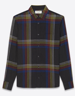 NWT 1190 долларов США Saint Laurent Yves, приталенная шерстяная рубашка в клетку, цвет Черный/Мю 41/16