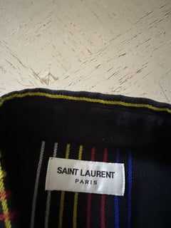 NWT 1190 долларов США Saint Laurent Yves, приталенная шерстяная рубашка в клетку, цвет Черный/Мю 41/16