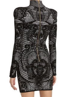 Новое облегающее мини-платье Balmain с рисунком, $3050, черное, 44/12, Италия