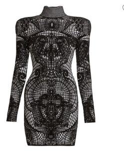 Новое облегающее мини-платье Balmain с рисунком, $3050, черное, 44/12, Италия