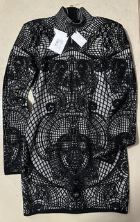 Новое облегающее мини-платье Balmain с рисунком, $3050, черное, 44/12, Италия