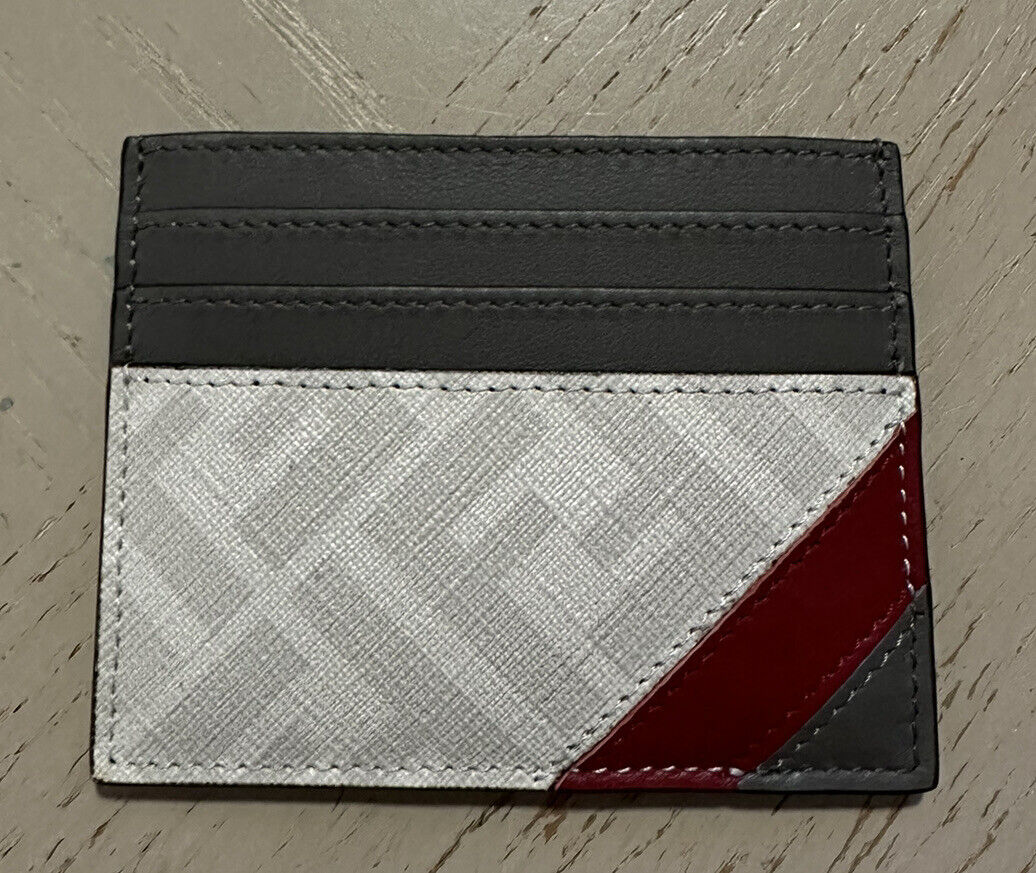 Neues Kartenetui aus Leder mit Fendi-Logo-Print, Creme/Rot/Grau, Italien
