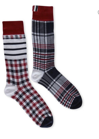 NWT Thom Browne Patchwork Plaid Dress Socks RED WHITE BLUE One Size Italy