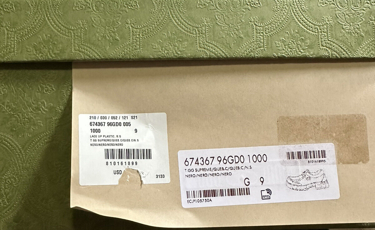 NIB $ 1600 Gucci HERREN-MAXI-GG-SCHNÜRSCHUH Schwarz 10 US (9 UK) 674367