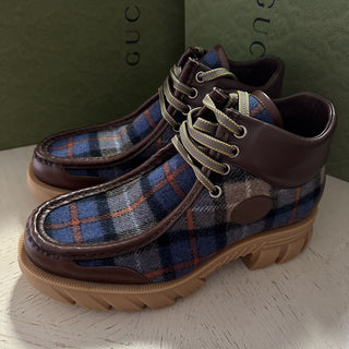 NIB $1800 Gucci Мужские шерстяные/кожаные ботинки Обувь Коричневый/Разноцветный 8 США/7 Великобритания
