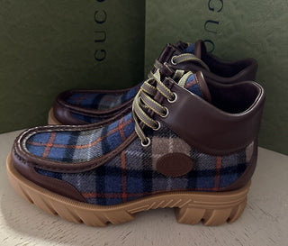 NIB $1800 Gucci Мужские шерстяные/кожаные ботинки Обувь Коричневый/Разноцветный 8 США/7 Великобритания