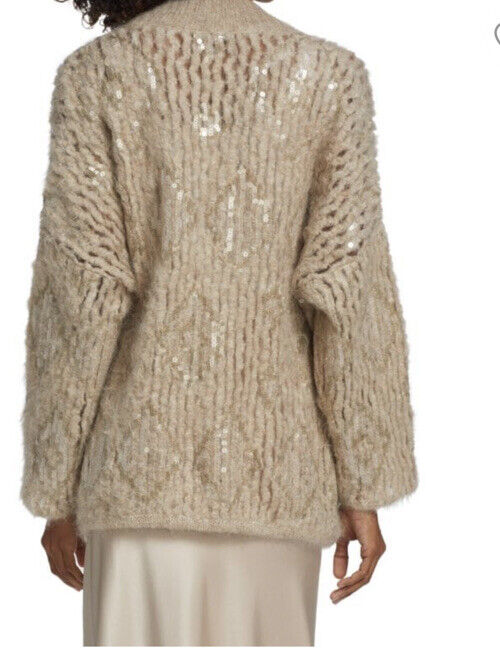 Neu $7800 Brunello Cucinelli Damen Strickjacke mit Rautenmuster in Übergröße Beige S