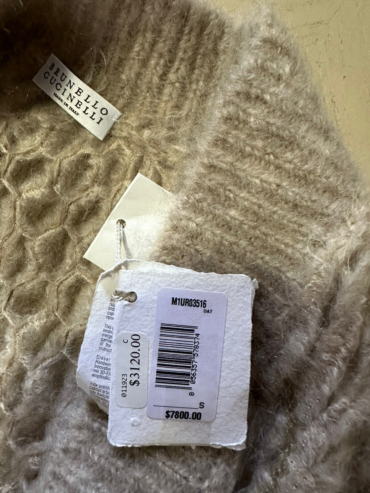 Neu $7800 Brunello Cucinelli Damen Strickjacke mit Rautenmuster in Übergröße Beige S