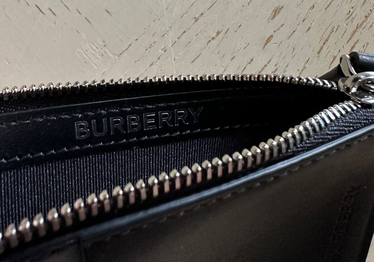 New $410 Burberry Slogan Print Leather Card Case Lanyard Black Italy
