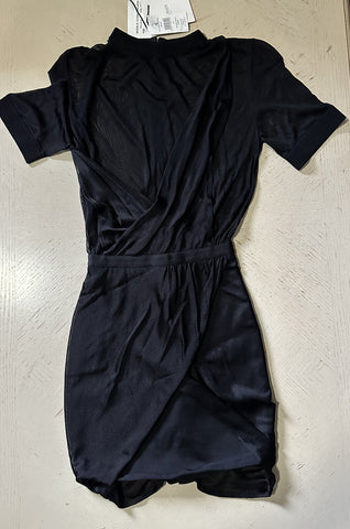 New $2565 Balmain Mesh Wrap Mini Sheath Dress Black Size 34/2 France