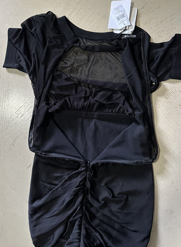 New $2565 Balmain Mesh Wrap Mini Sheath Dress Black Size 34/2 France