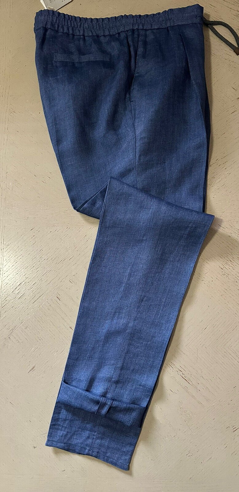 Neu mit Etikett: 1575 $ Brunello Cucinelli Herren-Leinenhose mit Kordelzug, Marineblau, 36 US/ 52 EU, Italien