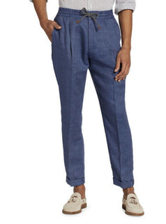 NWT $1575 Brunello Cucinelli Мужские льняные брюки на шнурке Темно-синие 36 США/52 ЕС Италия