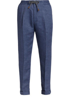NWT $1575 Brunello Cucinelli Мужские льняные брюки на шнурке Темно-синие 36 США/52 ЕС Италия