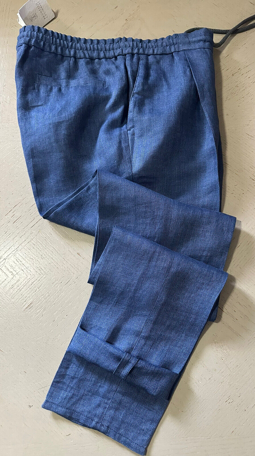 Neu mit Etikett: 1575 $ Brunello Cucinelli Herren-Leinenhose mit Kordelzug, Marineblau, 36 US/ 52 EU, Italien