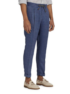 NWT $1575 Brunello Cucinelli Мужские льняные брюки на шнурке Темно-синие 36 США/52 ЕС Италия