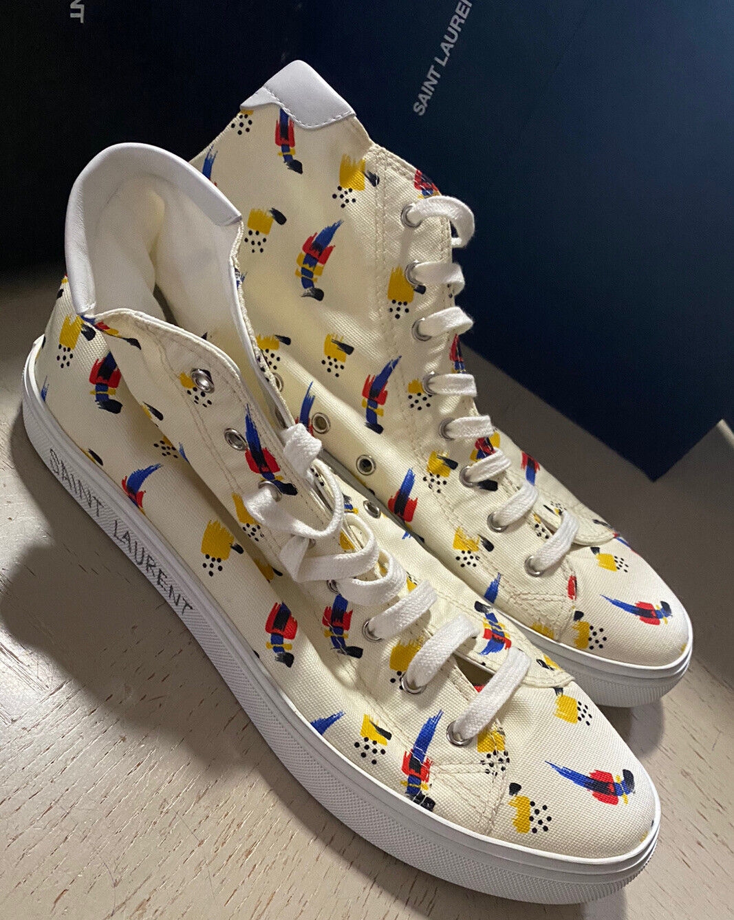 NIB Saint Laurent Herren Canvas/Leder Menphis Sneakers Off White 9 US/42 Eu