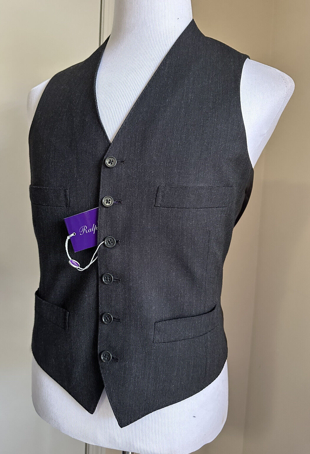 Новый мужской жилет Ralph Lauren Purple Label стоимостью 995 долларов США, серый цвет DK, 38R, США/48R, ЕС, Италия