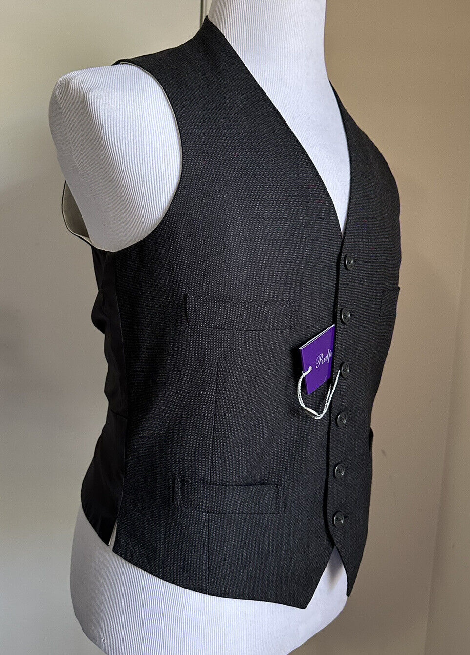 Новый мужской жилет Ralph Lauren Purple Label стоимостью 995 долларов США, серый цвет DK, 38R, США/48R, ЕС, Италия