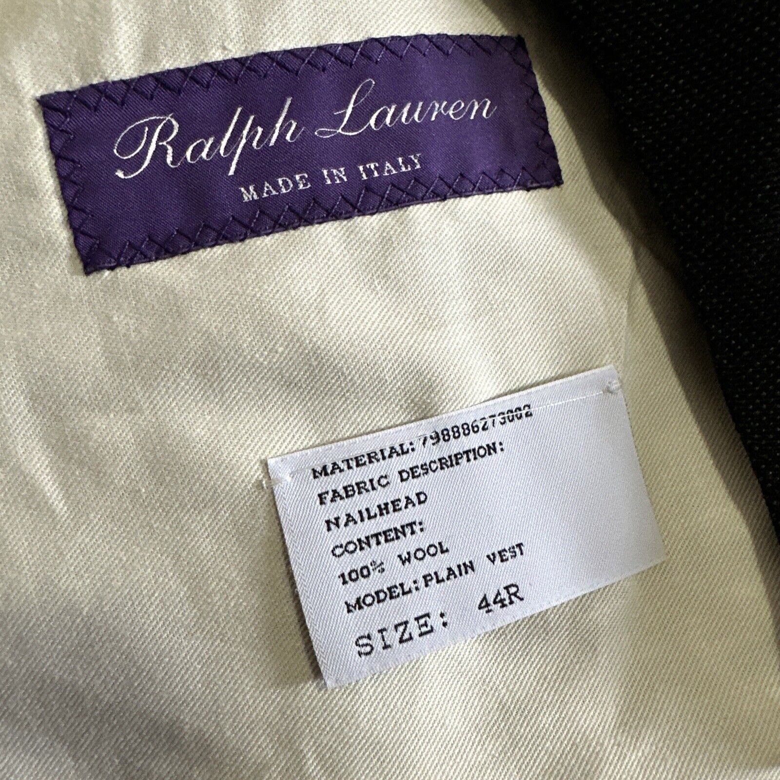 Neu $995 Ralph Lauren Purple Label Herrenweste DK Grau 44R US/54R Eu Italien