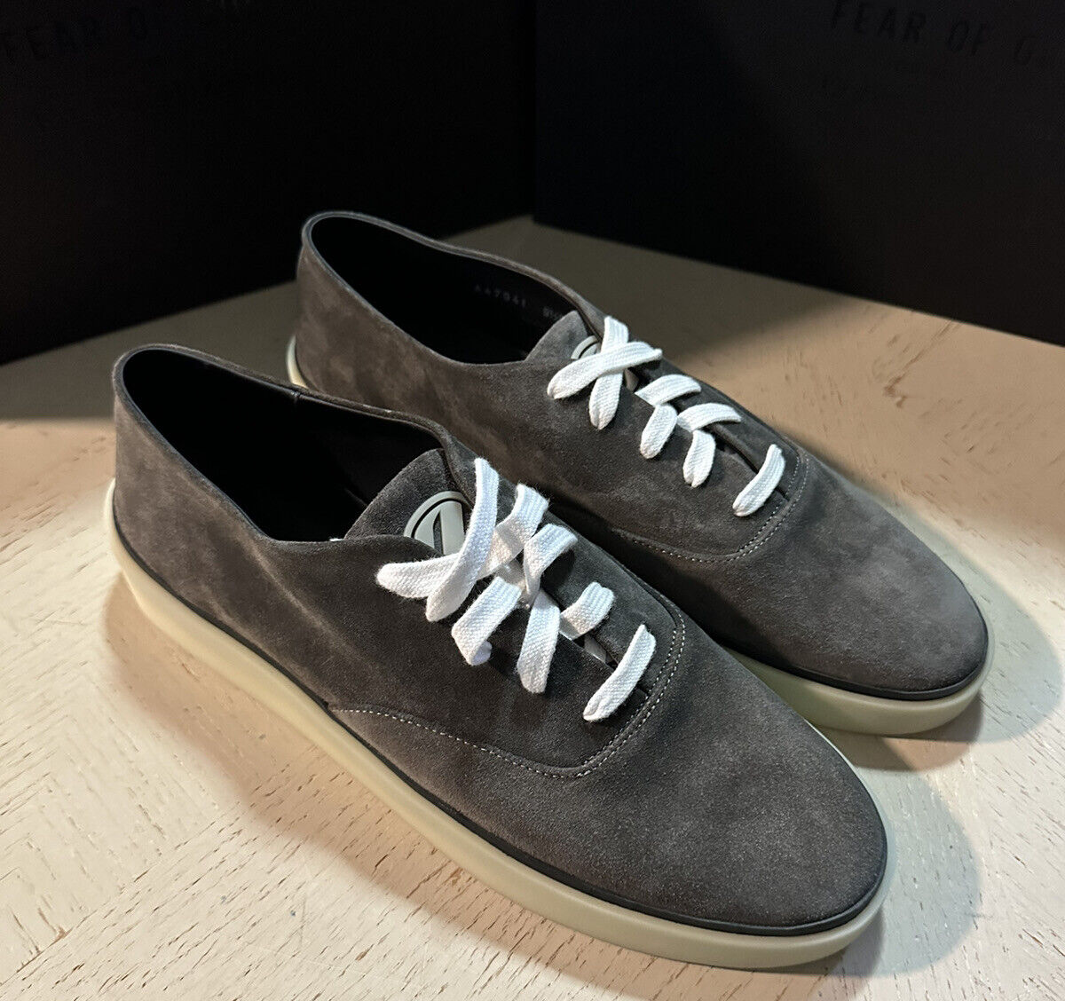 Neu $ 595 Ermenegildo Zegna Wildleder/Leder Sneakers Schuhe DK Grau 14 US