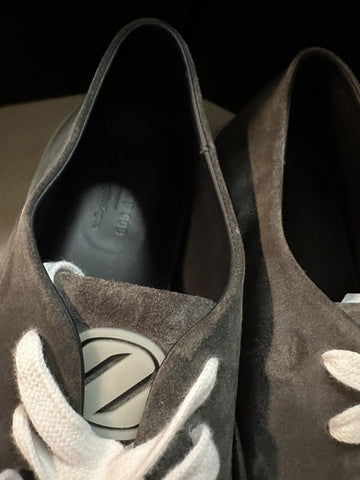 Neu $ 595 Ermenegildo Zegna Wildleder/Leder Sneakers Schuhe DK Grau 14 US