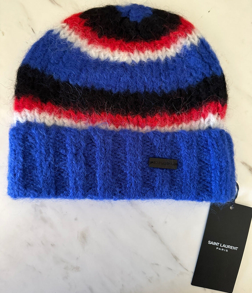 NWT Saint Laurent Женская Шапка-бини из смесовой шерсти из альпаки Королевского/Черного цвета M Италия