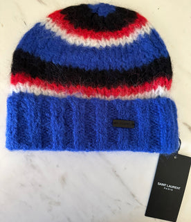 NWT Saint Laurent Женская Шапка-бини из смесовой шерсти из альпаки Королевского/Черного цвета M Италия