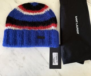 NWT Saint Laurent Женская Шапка-бини из смесовой шерсти из альпаки Королевского/Черного цвета M Италия