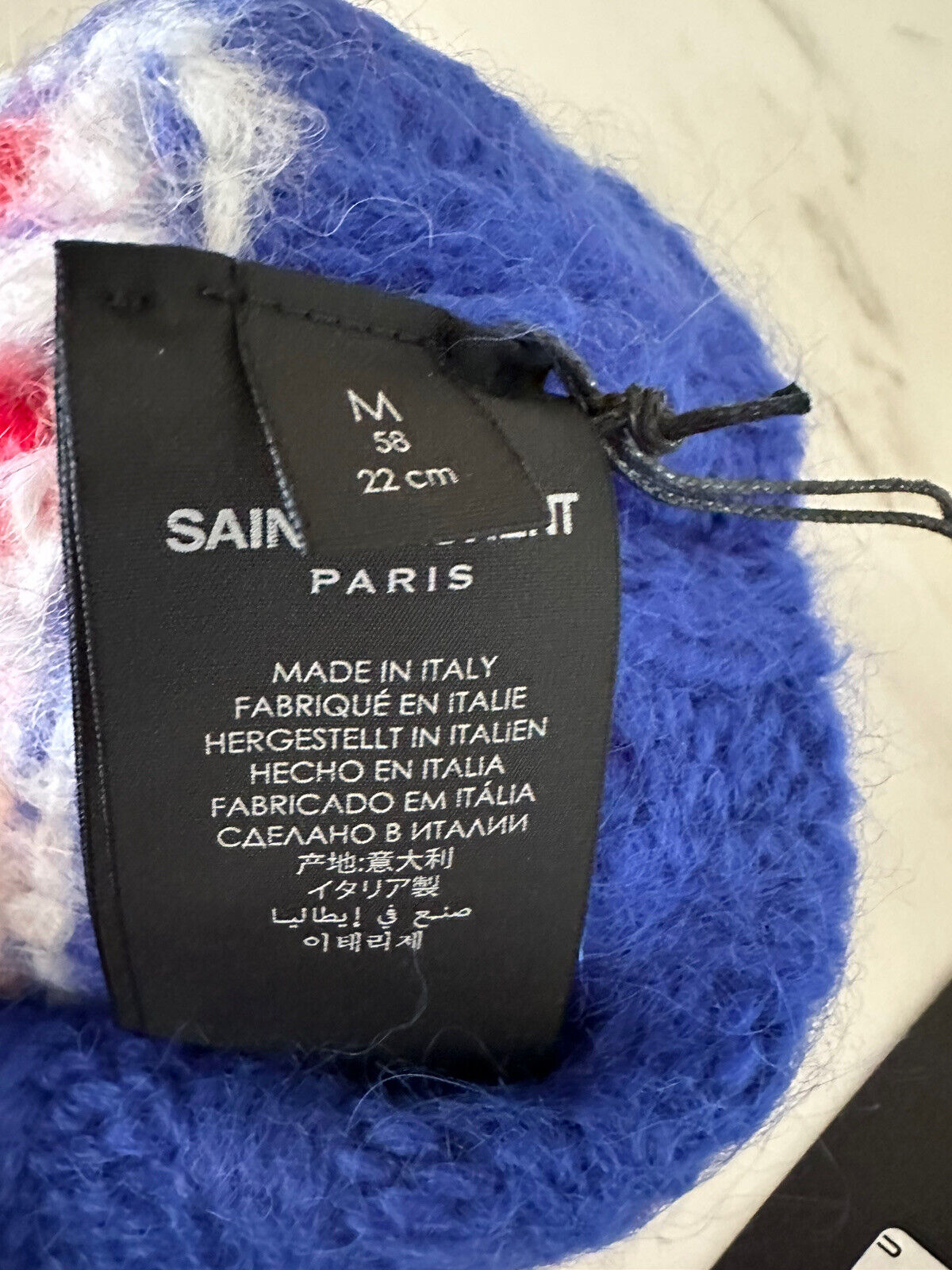 NWT Saint Laurent Women Alpaca Wool-Blend Beanie Hat Royal/Black M Italy