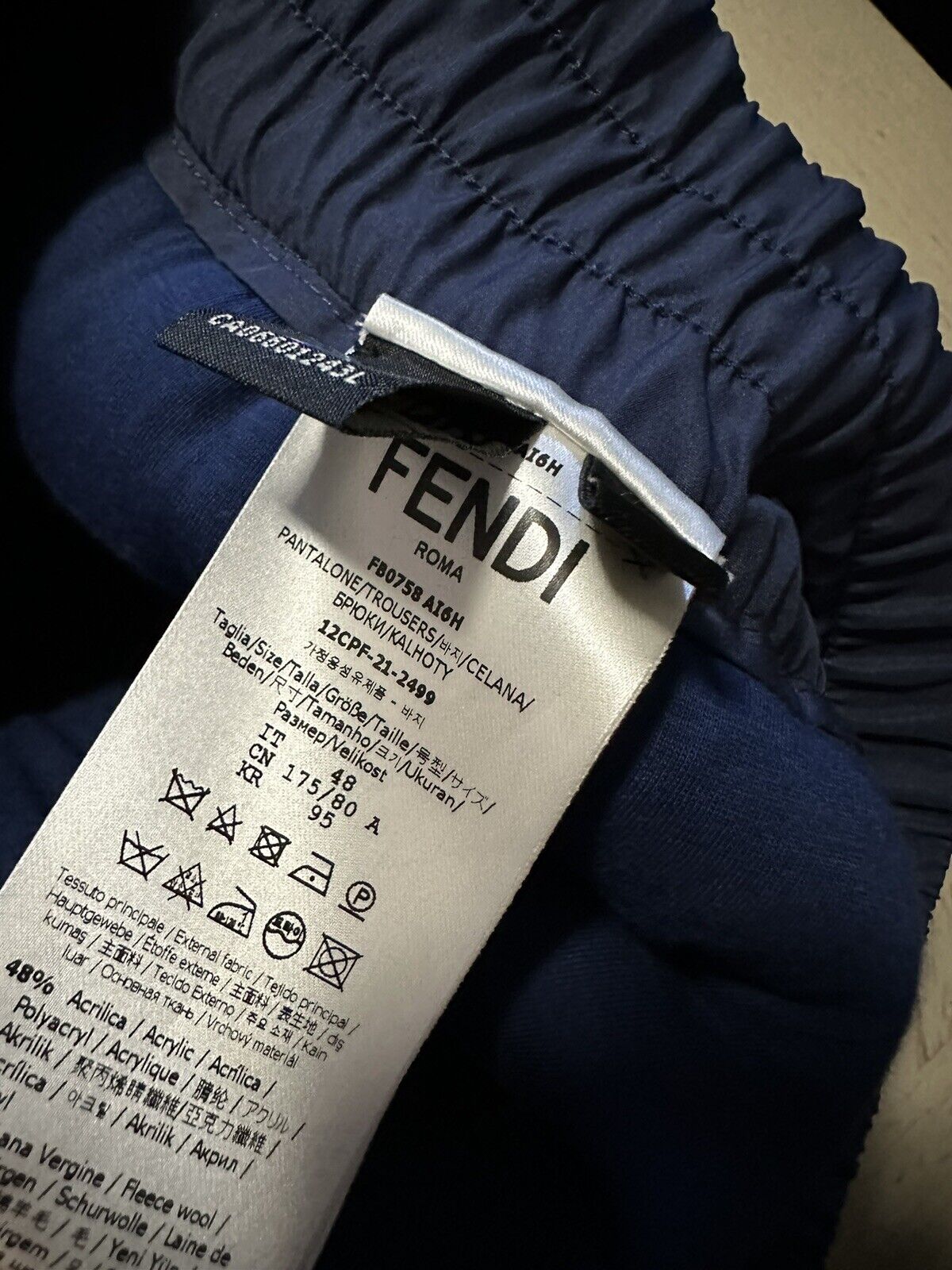 New $1450  Fendi Men’s Pantalone Wool Teddy Pants Blue 32 US/48 Eu Iraly