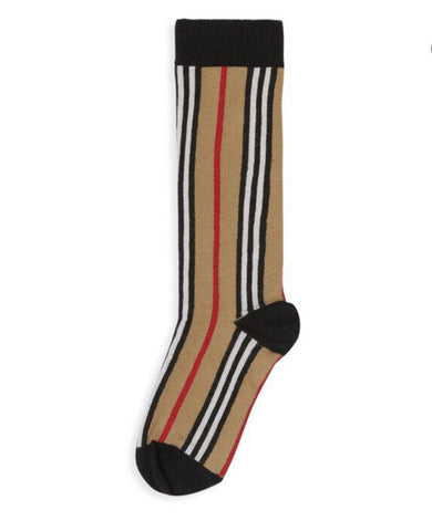 NWT Burberry Kid's Iconic Stripe Socks Color: ARCHIVE BEIGE Size L ( 14-16 )