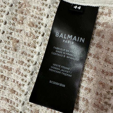 Новый твидовый жакет Balmain в полоску с эффектом металлик, бежевый/мульти, $2795, 44/12, Франция