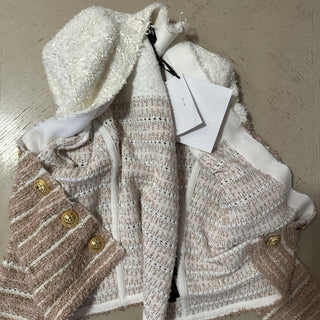 Новый твидовый жакет Balmain в полоску с эффектом металлик, бежевый/мульти, $2795, 44/12, Франция