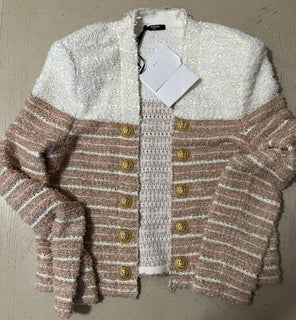 Новый твидовый жакет Balmain в полоску с эффектом металлик, бежевый/мульти, $2795, 44/12, Франция