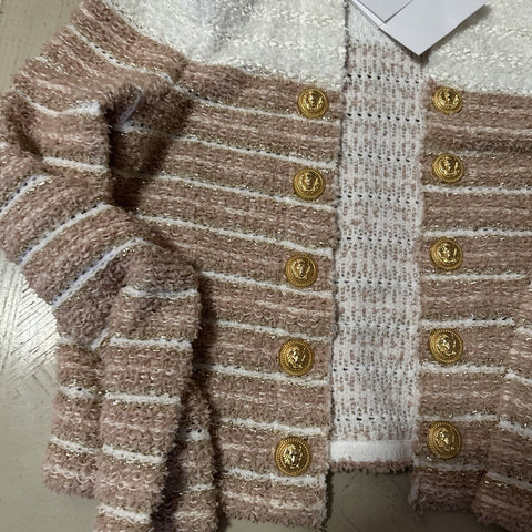 Новый твидовый жакет Balmain в полоску с эффектом металлик, бежевый/мульти, $2795, 44/12, Франция