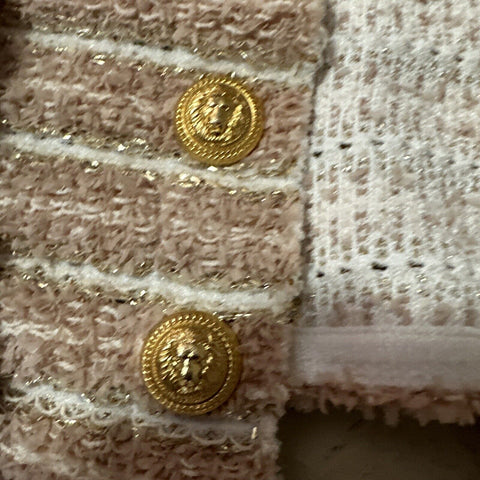 Новый твидовый жакет Balmain в полоску с эффектом металлик, бежевый/мульти, $2795, 44/12, Франция