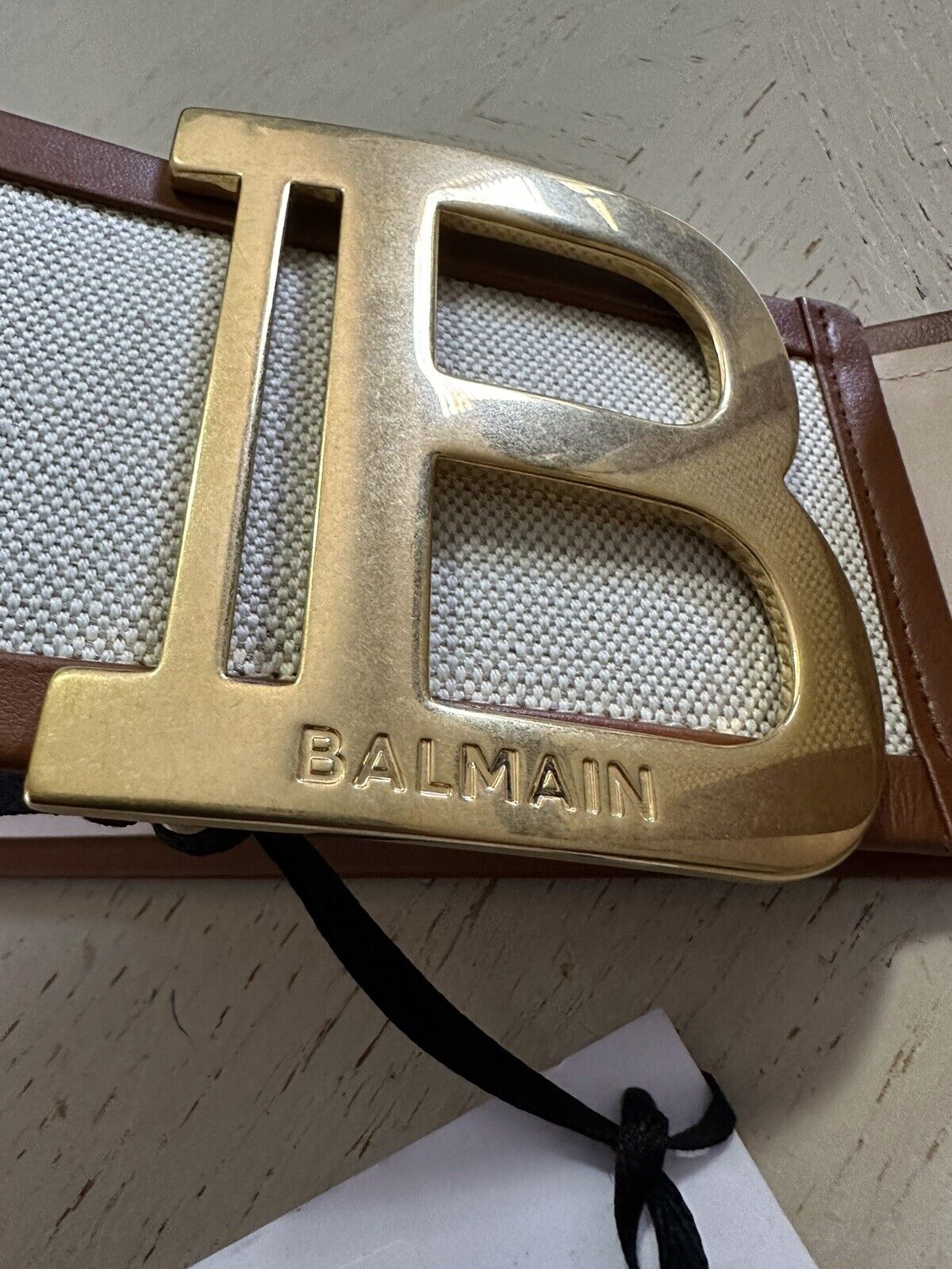 New $895 Balmain Women Leather/Canvas Wide Belt White/Brown Size 75 ( S ) Italy