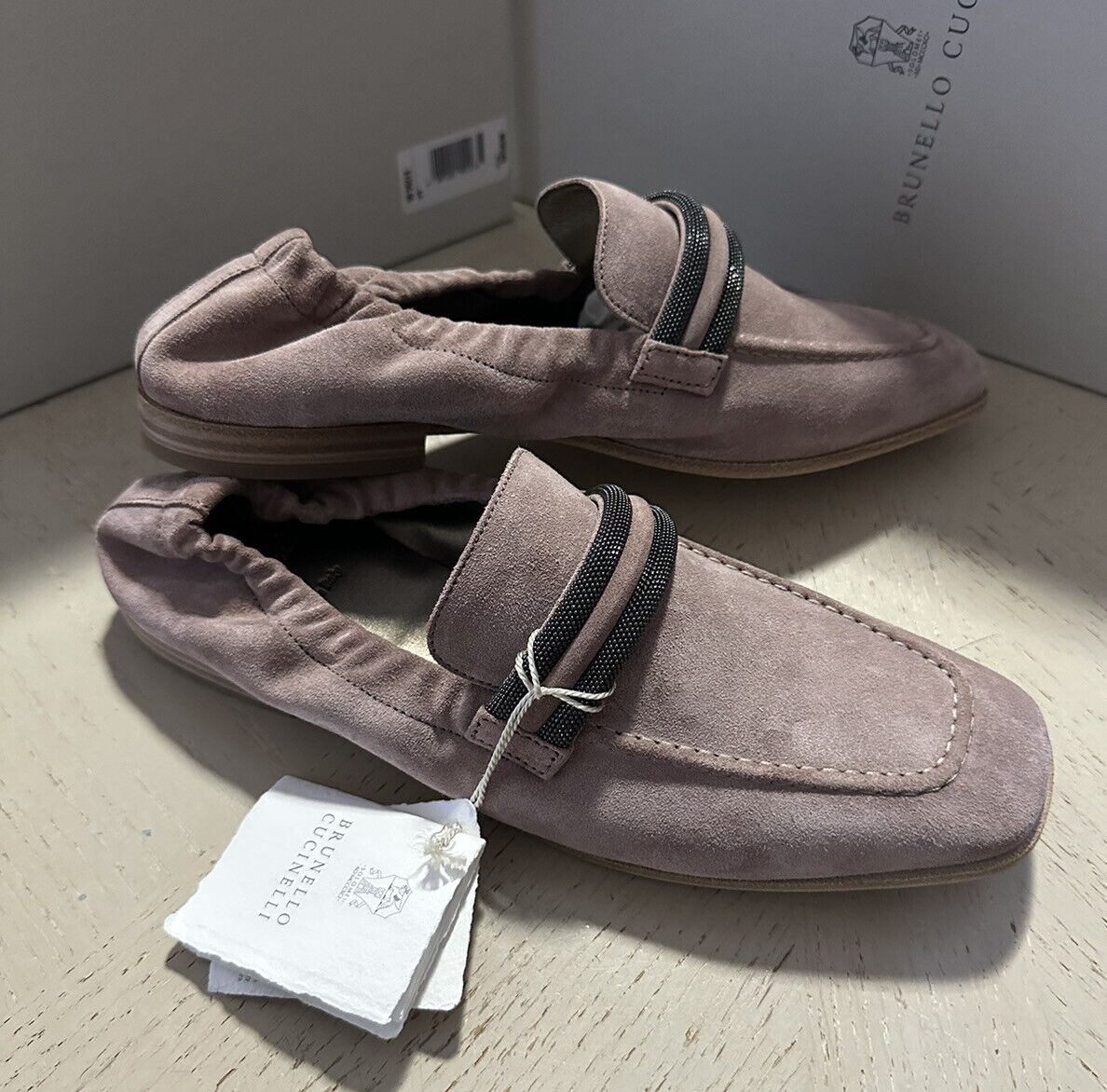 NIB $ 1250 Brunello Cucinelli Damen Wildleder Monili-Riemen flache Loafer 10 US/40 Eu