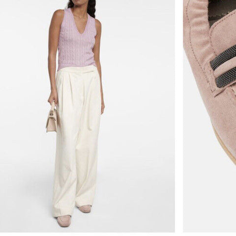 NIB $1250 Brunello Cucinelli Women Suede Monili-Strap Flat Loafers 10 US/40 Eu