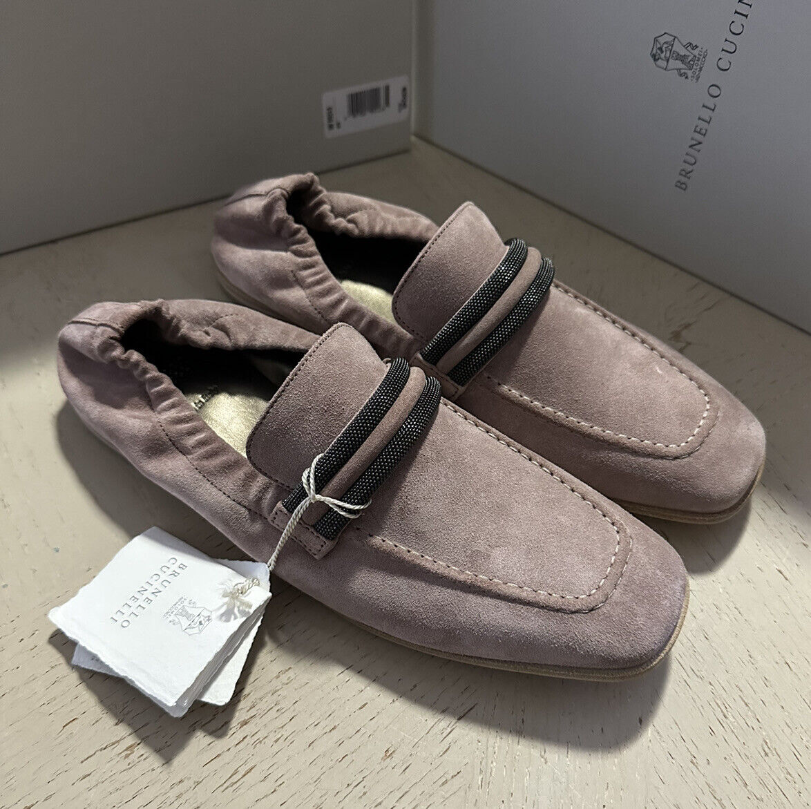 NIB $ 1250 Brunello Cucinelli Damen Wildleder Monili-Riemen flache Loafer 10 US/40 Eu