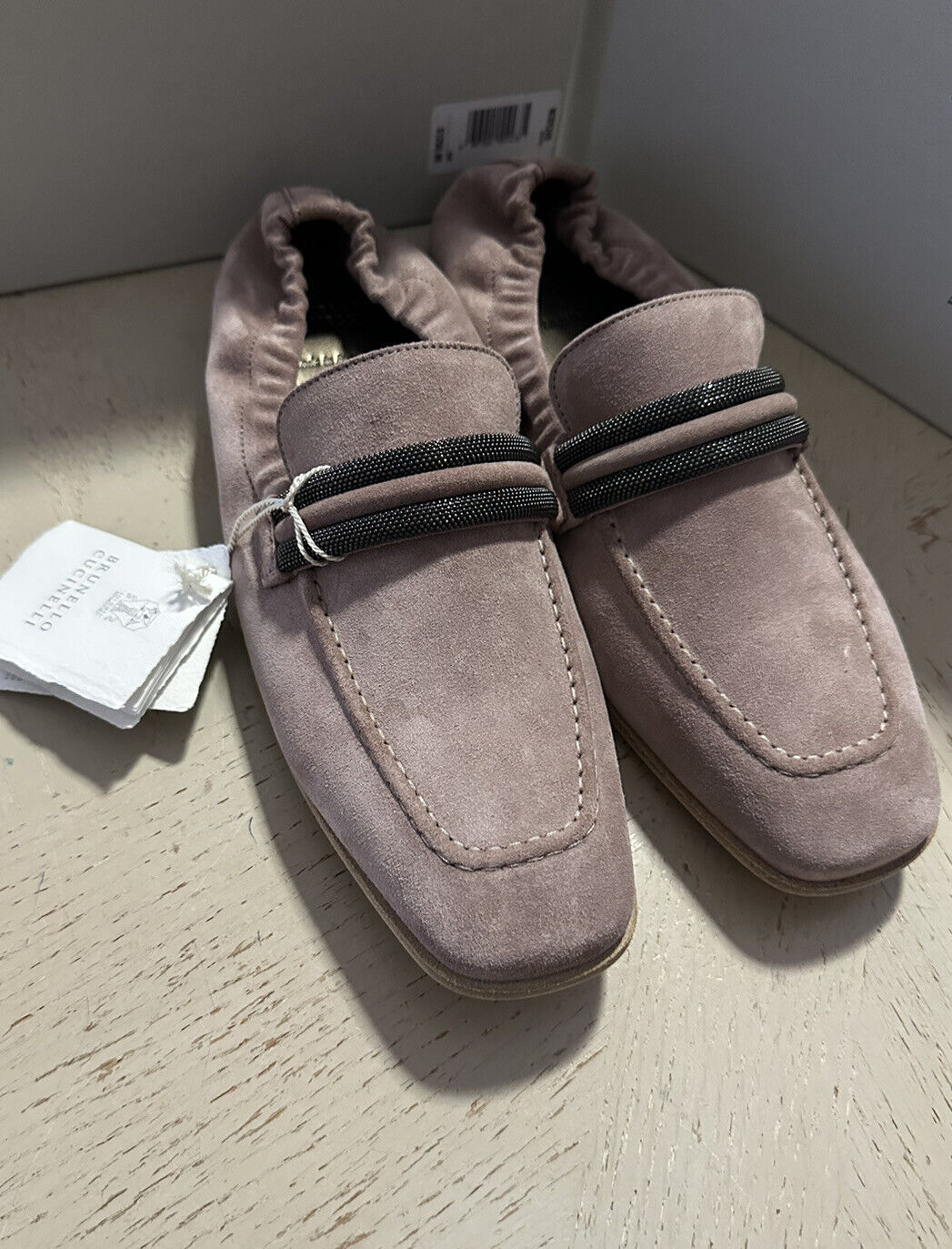 NIB $ 1250 Brunello Cucinelli Damen Wildleder Monili-Riemen flache Loafer 10 US/40 Eu