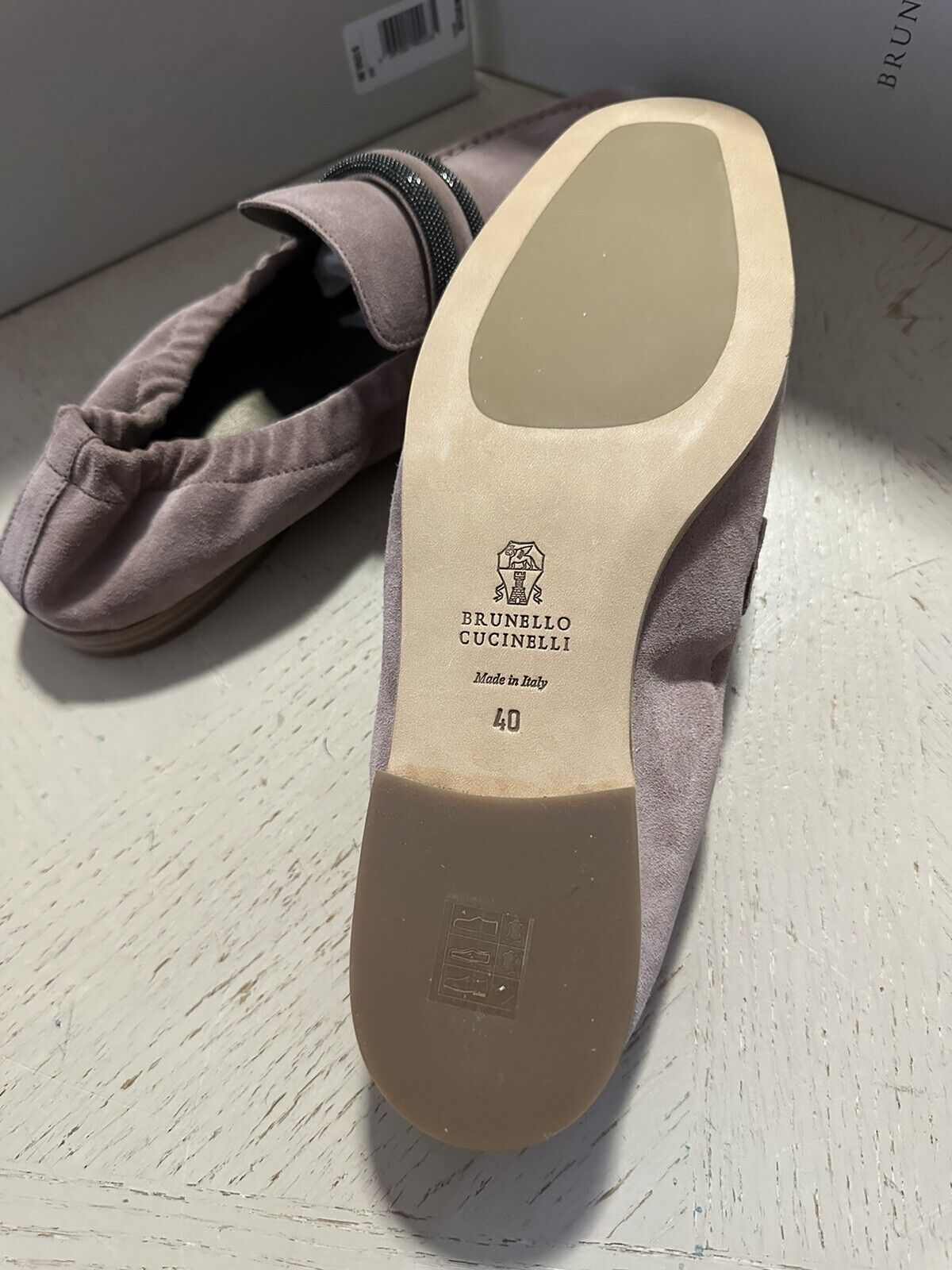 NIB $ 1250 Brunello Cucinelli Damen Wildleder Monili-Riemen flache Loafer 10 US/40 Eu