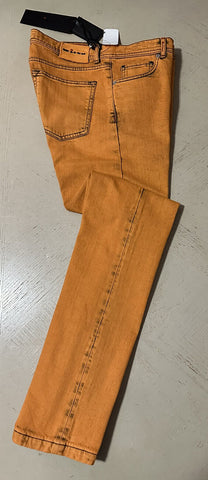 NWT $1895 Kiton Dyed Contrast Stitch Skinny Jeans Pants Orange 32 US/48 Eu