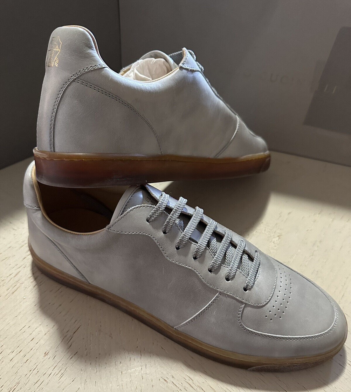 Neue 995 $ Brunello Cucinelli Herren-Leder-Sneakers Schuhe Grau 12 US/45 Eu Italien