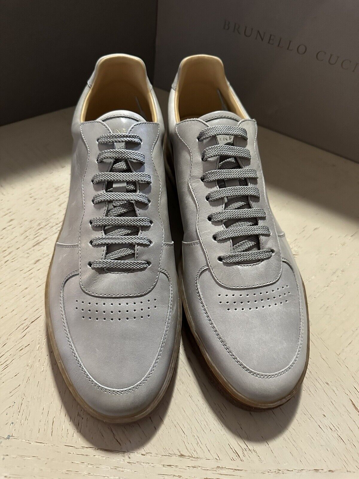 Neue 995 $ Brunello Cucinelli Herren-Leder-Sneakers Schuhe Grau 12 US/45 Eu Italien