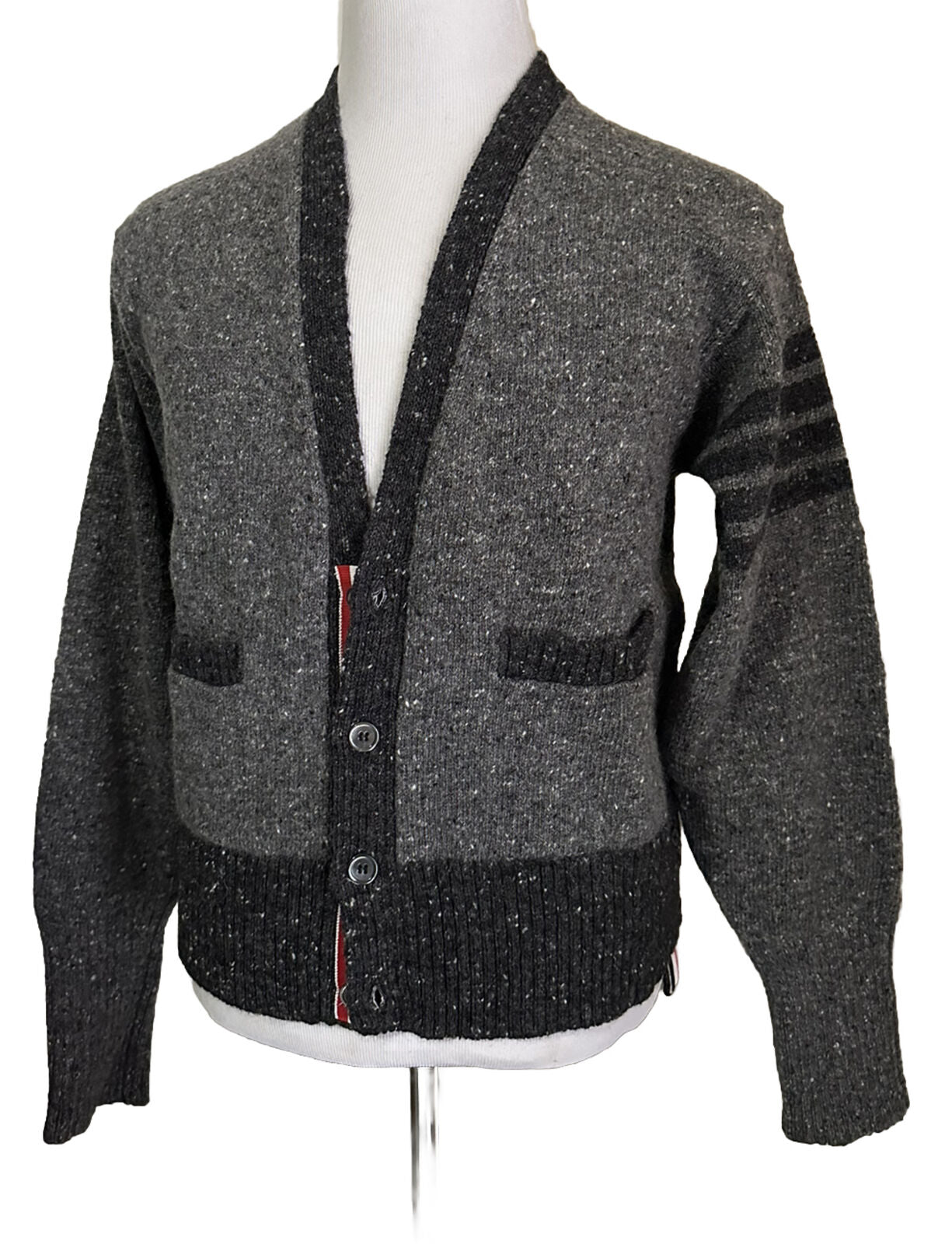 Neu mit Etikett: Thom Browne Herren-Cardigan aus 4-Stab-Woll- und Mohairmischung DK Grey 4 (XL)