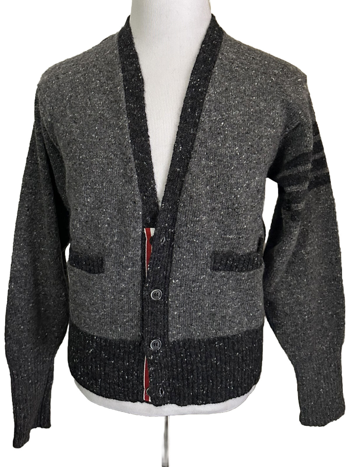 Neu mit Etikett: Thom Browne Herren-Cardigan aus 4-Stab-Woll- und Mohairmischung DK Grey 4 (XL)