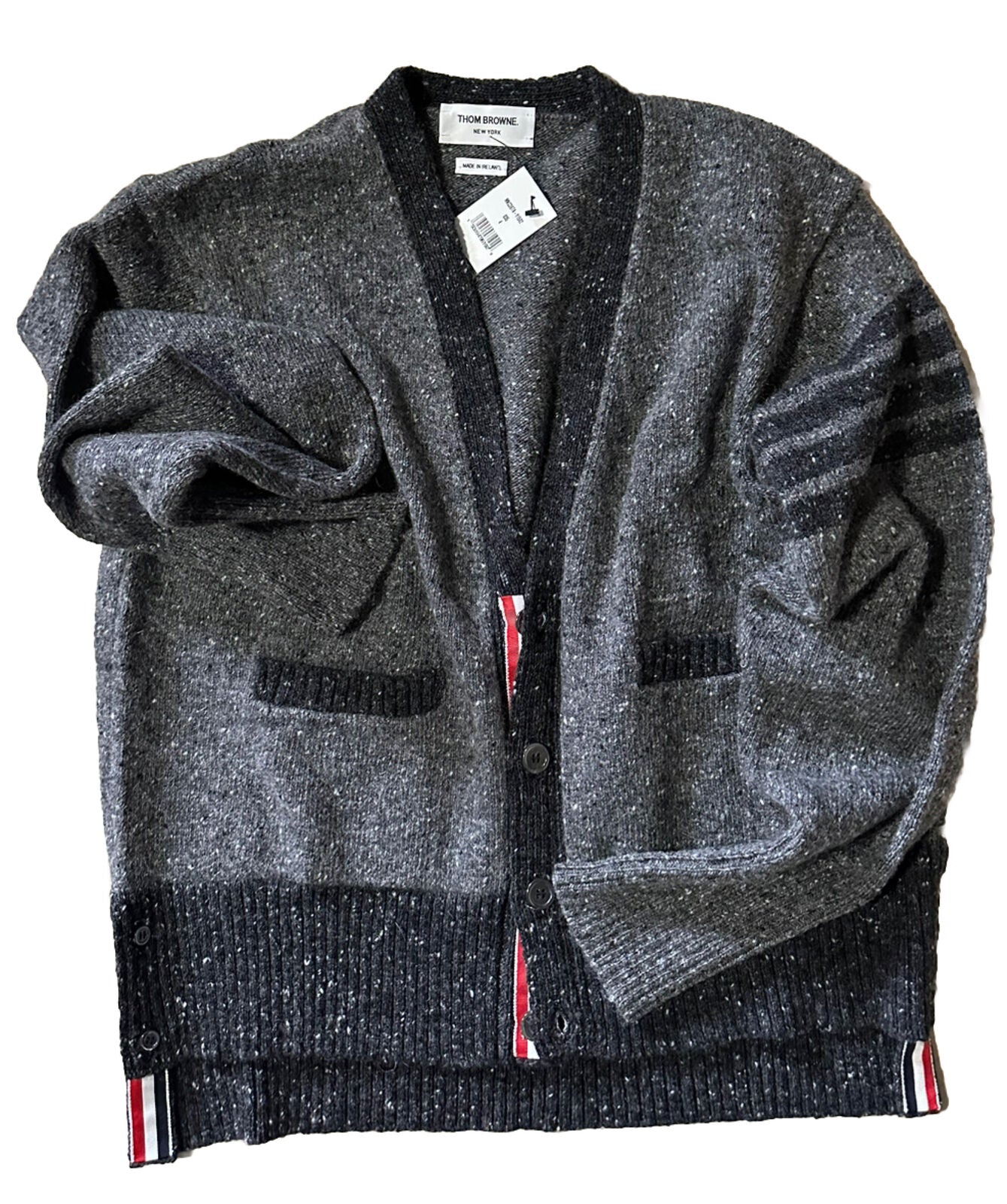 Neu mit Etikett: Thom Browne Herren-Cardigan aus 4-Stab-Woll- und Mohairmischung DK Grey 4 (XL)