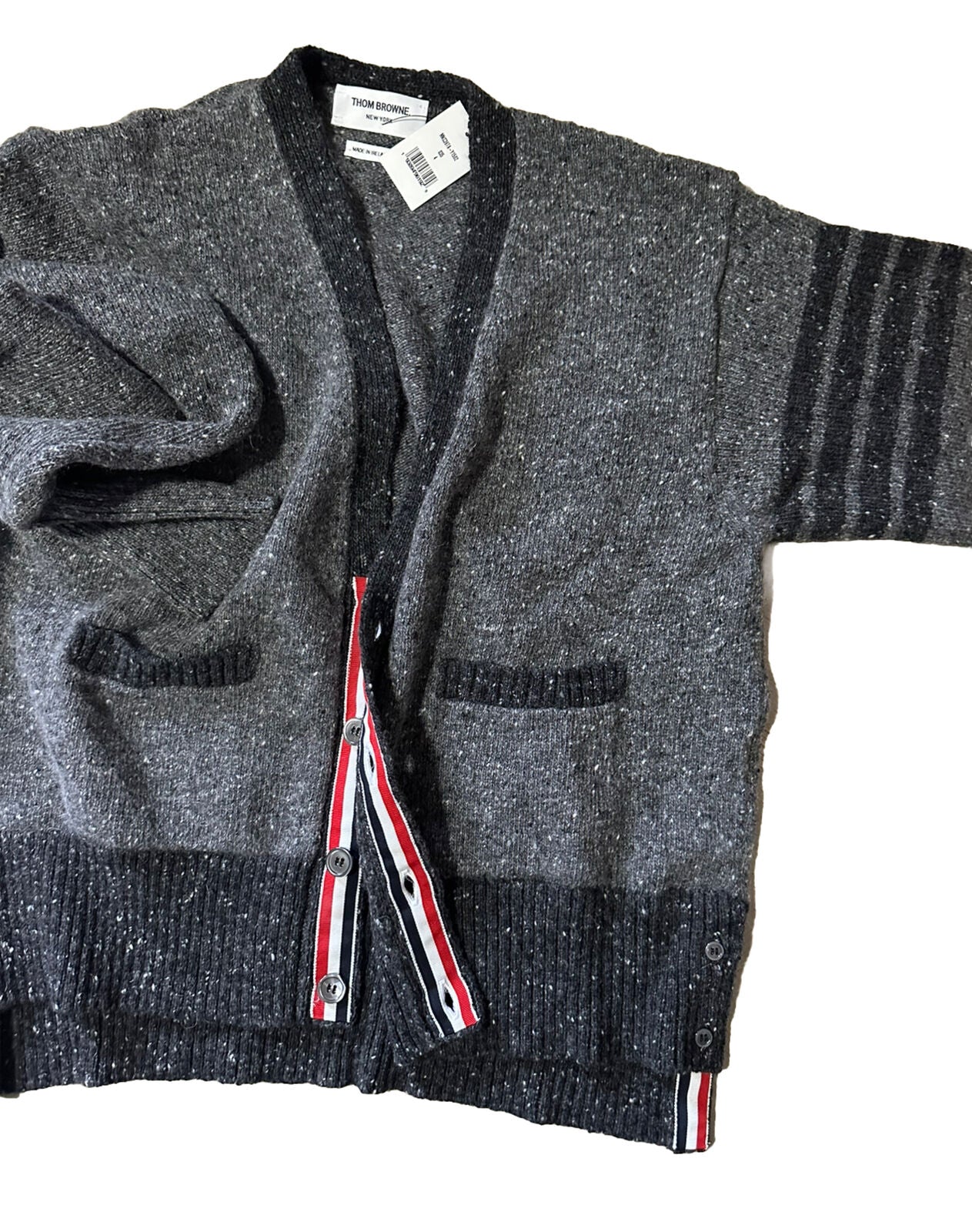 Neu mit Etikett: Thom Browne Herren-Cardigan aus 4-Stab-Woll- und Mohairmischung DK Grey 4 (XL)